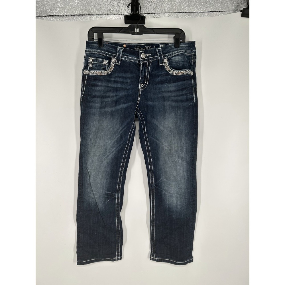 Miss Me Jeans Women Size 28 Easy Cropped Denim Embellished Rhinestone Mid Rise